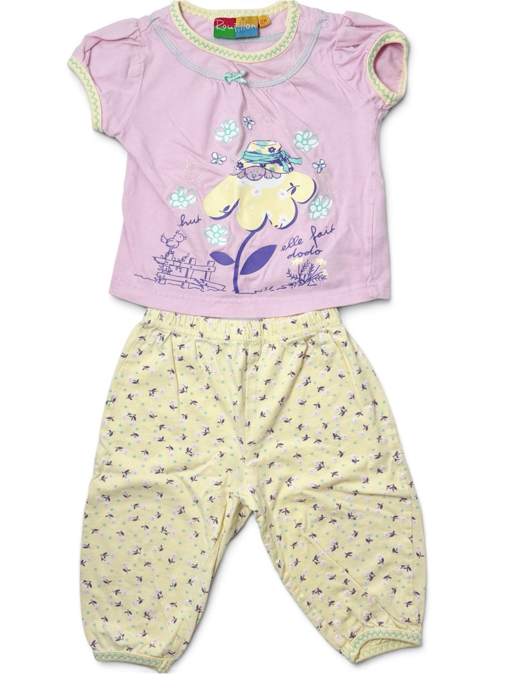 Vintage Y2K Roupillon Pink Yellow Bunny Floral Pastel Coquette Cottage Set 12M